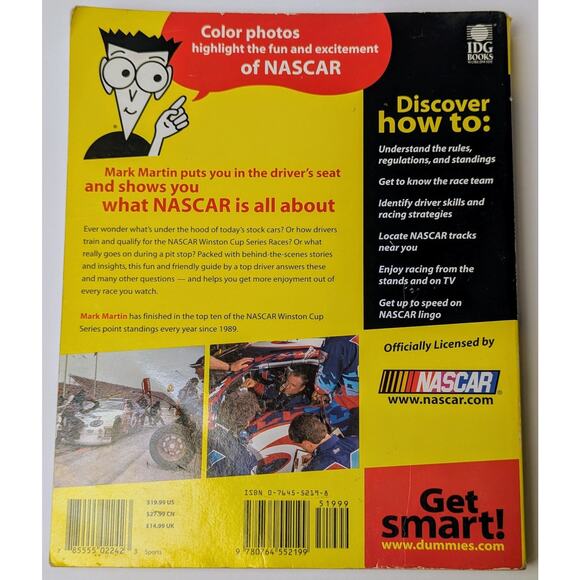 NASCAR For Dummies By Mark Martin Vtg Paperback 2000 Y2K Race Car Racing Travel - Picture 2 of 7